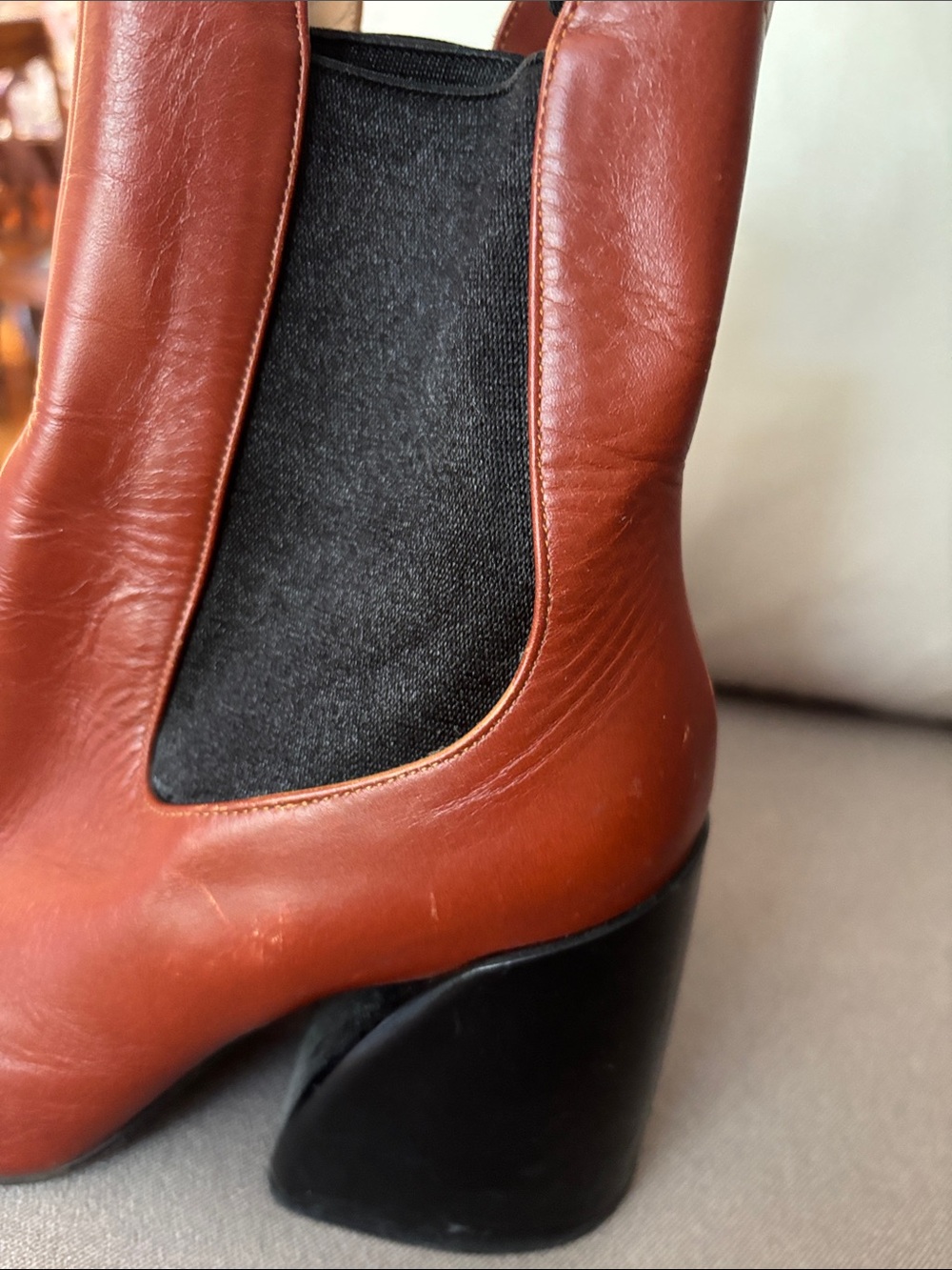 Chloe Red Leather Sculpted Block-Heel Chelsea Boot in 38.5 - Picture 6 of 7